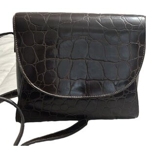 Classic Croc-Embossed Dark Brown Crossbody Bag